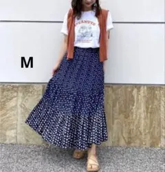 【UNIQLO】ユニクロ×ポールアンドジョー　ネイビー花柄フレアロングスカートMのサムネイル
