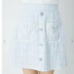 Ank Rouge ビジューボタンツイード台形SK 水色