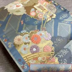 ◆1100◆六通柄　袋帯　刺繍　慶兆　雪輪絢麗紋　牡丹に御所車　着物帯　和装
