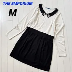 THE EMPORIUM ワンピース ビジュー付き ベージュ×黒 Mサイズ