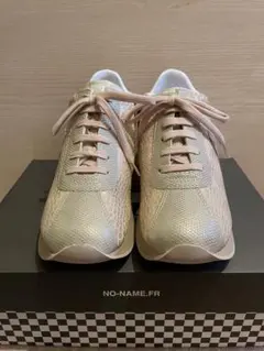 新品未使用ノーネーム 型押しサンド色 ジップ　スニーカー 39