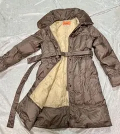 ブラウン フード付き ロングダウンジャケット