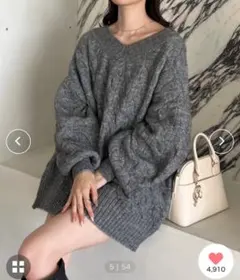 NICE CLAUP オーバーサイズケーブルニットワンピース