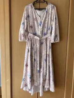 RD Rouge Diamant ピンクフラワー柄七分袖ロングワンピース