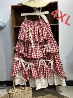 ロングスカート 大きいサイズ ティアードスカート 春秋 LKHA003