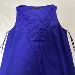 ZARA BASIC ブルー マクラメ フリンジ ノースリーブドレスのサムネイル