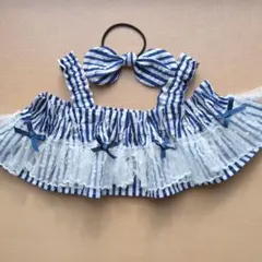 ラボット服　LOVOT　ハンドメイド　キャミワンピレース65ネイビーストライプのサムネイル