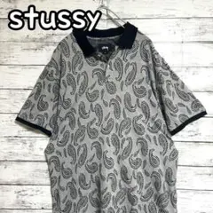 希少　stussy ポロシャツ　ペイズリー柄　総柄　グレー　Sサイズのサムネイル