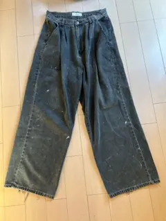 アドラー　ヴィンテージメイクワイドテーパードデニムパンツ　ブラック　リメイク