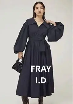 美品　FRAY I.D バルーンスリーブギャザーワンピース　ネイビー　1