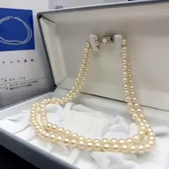 テリ強 干渉色◎ 鑑別書付　あこや　本真珠　2連ネックレス　6.0-6.5mm