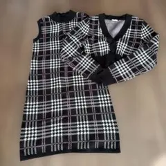 チェック柄ニットセットアップ（カーディガン付き）