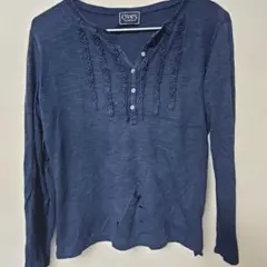 訳あり✨CHAPS ヘンリーネック ロンT フリル ネイビー 紺