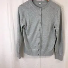 グレー ボタン付き 長袖カーディガン