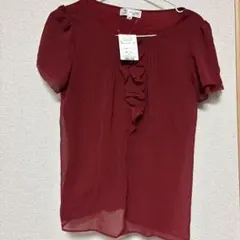 値下げ新品タグ付MICHEL KLEIN 半袖シフォンブラウス ワインレッドのサムネイル