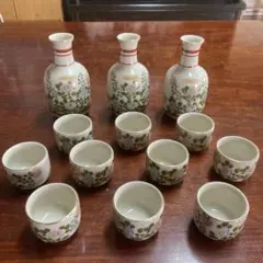 昭和レトロ/九谷焼酒器セット　徳利3 お猪口10個セット