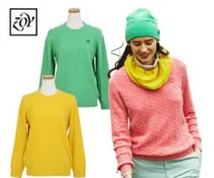 ZOY レディース カシミヤ100%ケーブル編みセーター イエロー　S