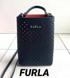 【美品】フルラ エッセンシャル 2way ショルダーバッグ スマホ レザー 黒色