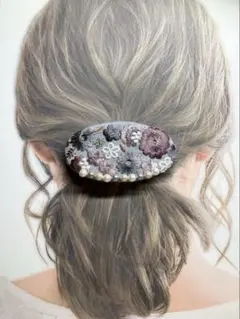 インド刺繍リボン　花柄刺繍　ビーズ刺繍　 バレッタ