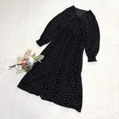 【ジーユー】GU ドットカシュクールワンピース(長袖)  ブラック L