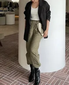 新品SeaRoomlynn テーパードキルティングサロペット オリーブM