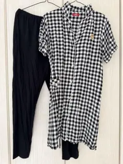 【M-L】POLO マタニティ パジャマ 上下セット 前開き チェック柄 くま