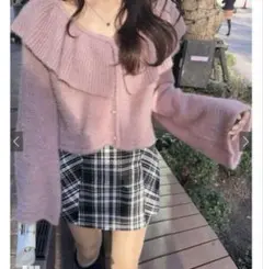 【GRL】フリルカラーラメシャギーニットカーディガン ピンク F [kz455]