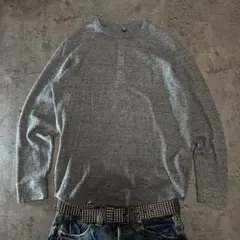 OLD UNIQLO ヘンリーネック サーマル ワッフル ロンT グレー Y2K