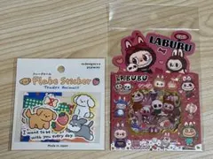 フレークシール アニマル 犬 ステッカー ＆ LABUBU ラブブ透明シール