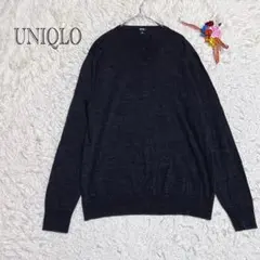 ユニクロ　ニット　薄手　ウール100 ブラック　Lサイズ　暖かい　シンプル
