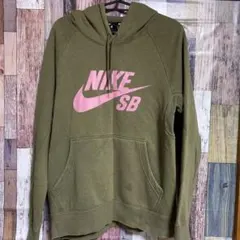 NIKE SBナイキ フーディーパーカー Mサイズ ビッグロゴ カーキ×ピンク