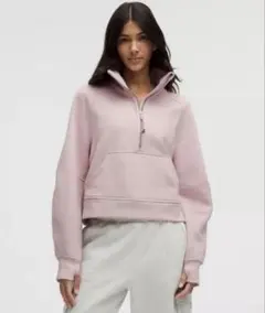 美品Lululemon ピンク Scuba オーバーサイズ ハーフジップパーカー Lululemon ピンク Scuba オーバーサイズ ハーフジップパーカー