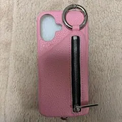 ajew iPhone16ピンク レザー風 ジッパーケース