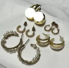 ゴールド パール付きピアス 5個セット