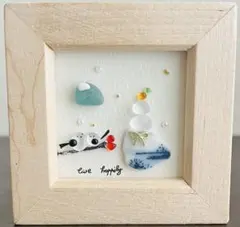 シーグラスアート　シマエナガ　お正月　北欧