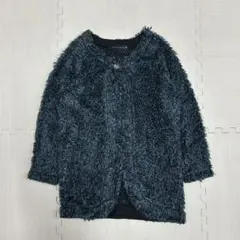 AnnaNicola ノーカラーコート ブルー シャギー ラメ vintage