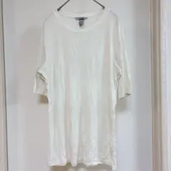 H&M エイチアンドエム 落ち感テロ素材 クルーネックTシャツ ホワイト S