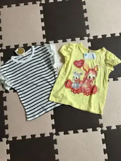 120 新品タグ付き　半袖　Tシャツ　トップス　女の子　フリル ボーダー　うさぎ