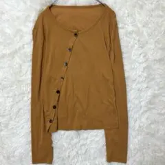 長袖カットソー 斜めボタン マスタード M 日本製　リブ　変形ボタン　トップス