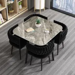 大理石調テーブル × 立体キルティングチェア スクエアダイニングセット