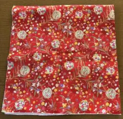 和柄 生地 綿プリント レッド 花柄　約113×54cm