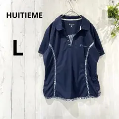 HUITIEME ウィティエム テニスウェア 半袖ポロ L 紺 ゴルフ　吸汗速乾のサムネイル