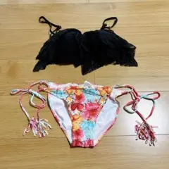 【新品未使用】水着　ビキニ　花柄　黒　ピンク　レース　　XL