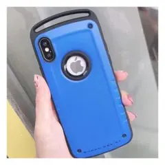 iPhone14Pro ケース ブルー 青 耐衝撃 二層構造 タフ ロゴ窓