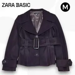 【極暖ウール70%】ZARA BASIC ベルト付ショートコート M 濃茶 上品