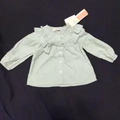 【新品タグ付き】フリル付きミントグリーンシャツ80