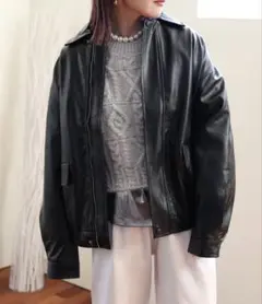 ZOZOTOWN フェイクレザー ブルゾン ジャケット ブラック