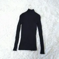 IENAイエナウール100%リブ編み長袖ニットセーターF チャコールグレー