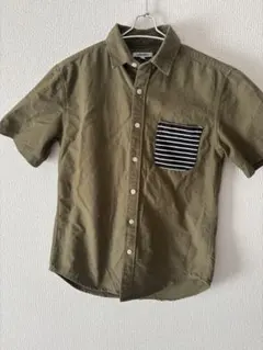 グローバルワーク ボーダーポケット付　カーキ　半袖　M