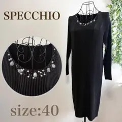 スペッチオ specchio プリーツ　ワンピース　ブラック　黒　ビジュー　Lのサムネイル